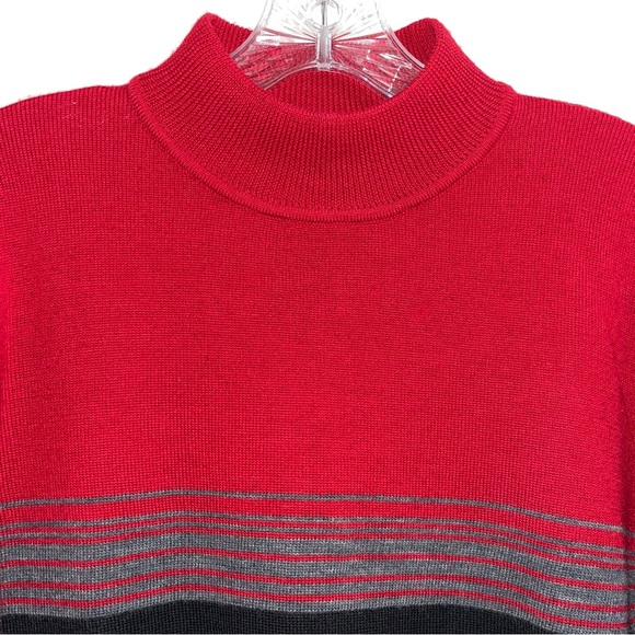 Charter Club Classics mock turtleneck sweater, 100% merino wool, red/black/gray - Picture 2 of 8